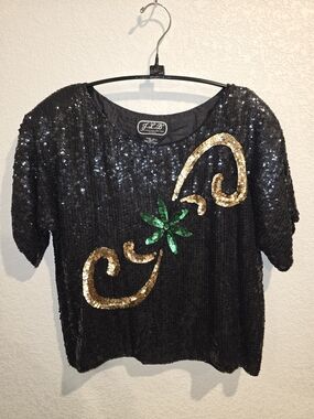 Vintage J.L.B. 100% Silk Sequined & Beaded Graphic Top - Size Medium